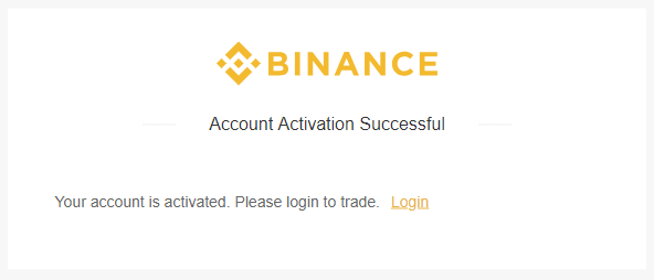 Binance account activated
