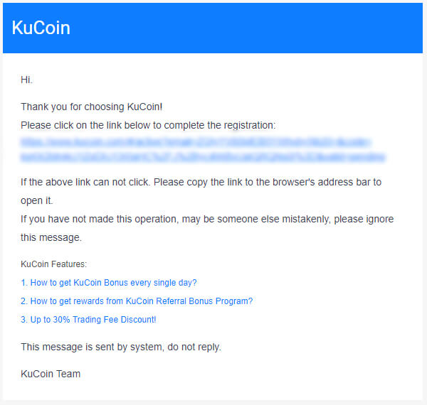 KuCoin bekræft e-mail